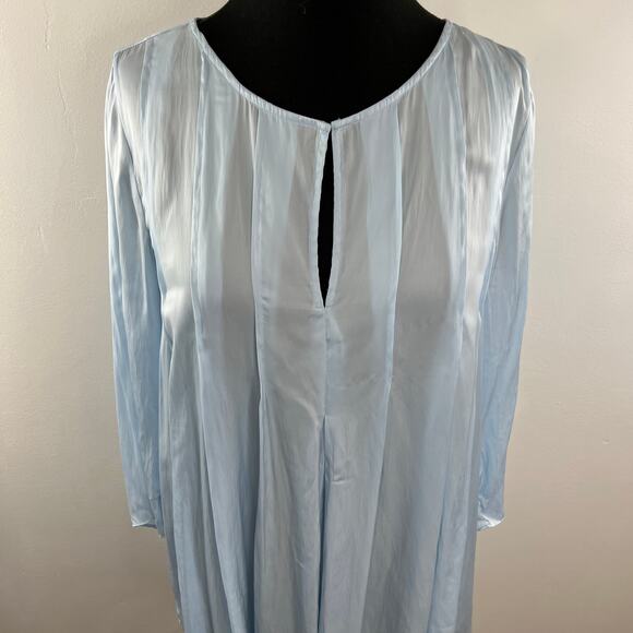 CALYPSO St. Barth Light Blue Long Sleeve Round Neck Keyhole Satin Blouse S Small - Picture 3 of 6